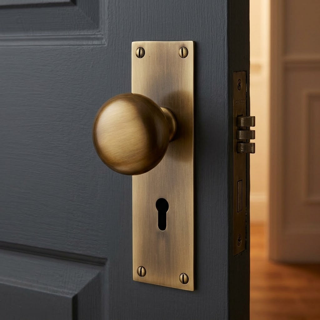 Heritage Balmoral Antique Brass Knob on Lock Plate