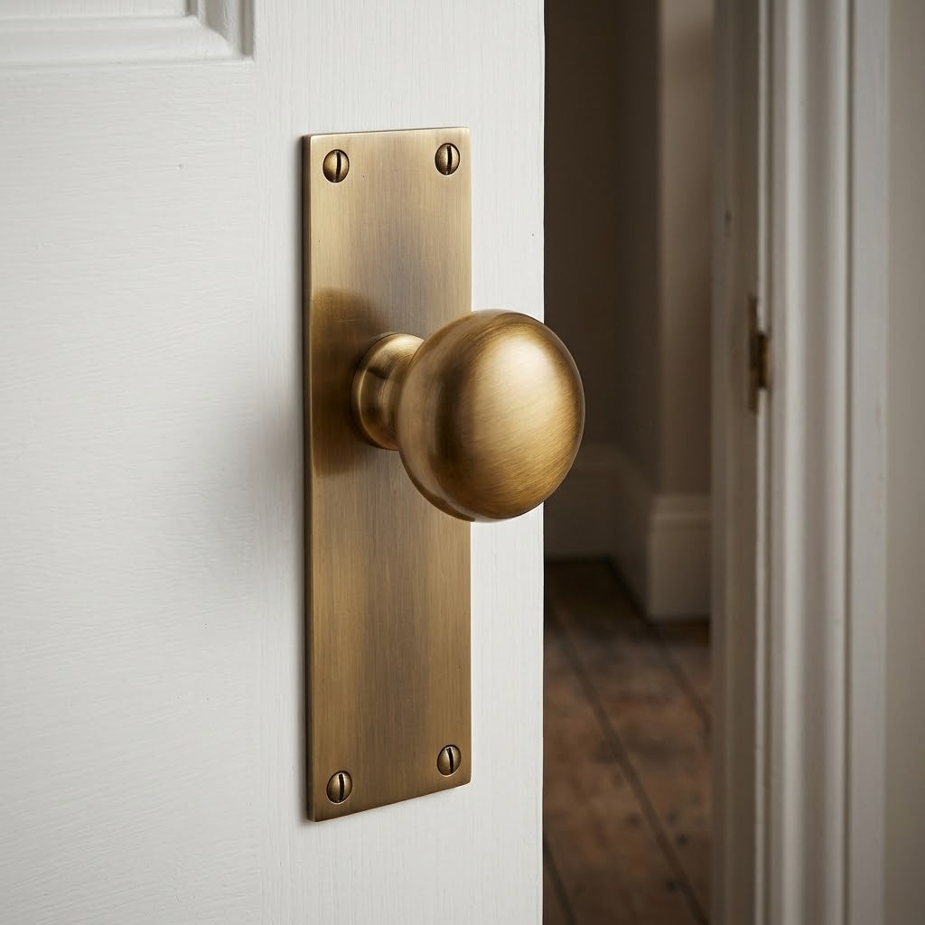 Heritage Balmoral Antique Brass Knob on Latch Plate