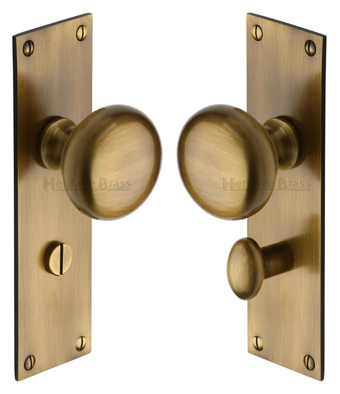 Heritage Balmoral Antique Brass Knob on Bathroom Plate