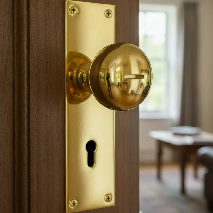 Heritage Balmoral Polished Brass Knob on Lock Plate