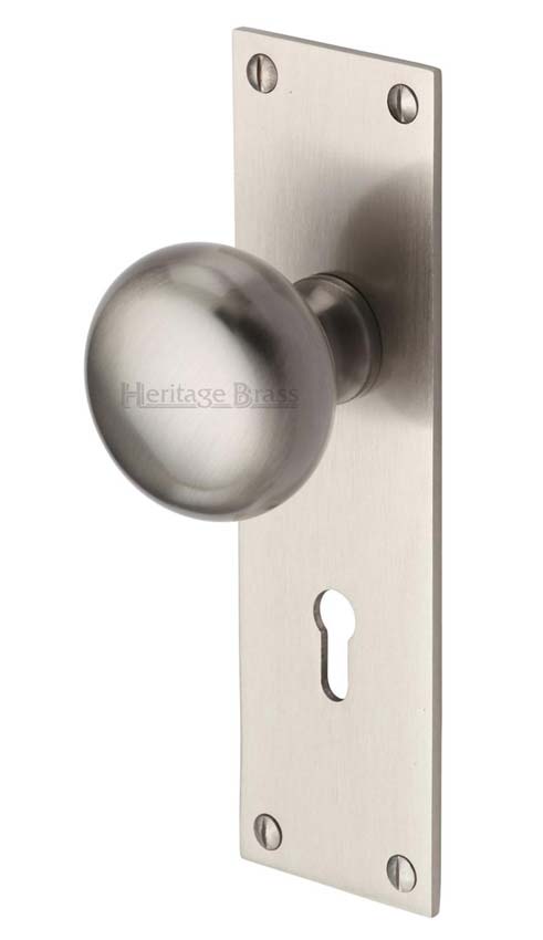 Heritage Balmoral Satin Nickel Knob on Lock Plate