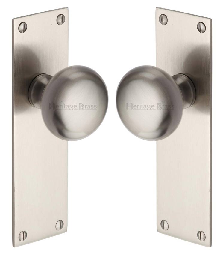 Heritage Balmoral Satin Nickel Knob on Latch Plate