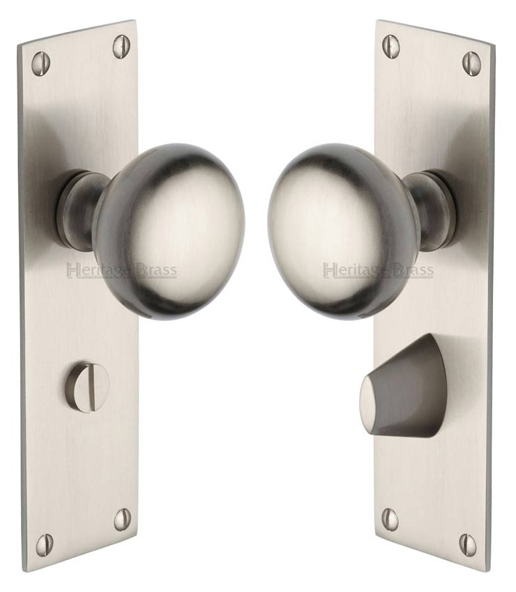 Heritage Balmoral Satin Nickel Knob on Bathroom Plate