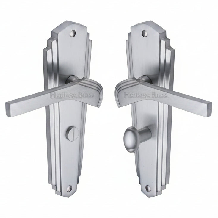 Heritage Brass Waldorf Sat Chrome WAL6530SC Art Deco Bathroom Handles