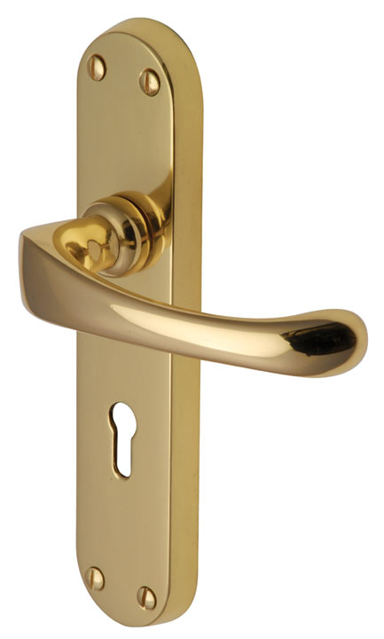 Gloucester Shaped Lever Polished Brass Keyhole Door Handles