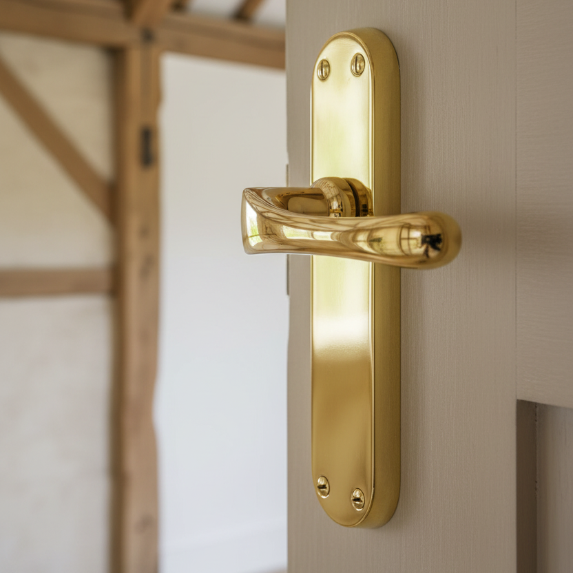 Gloucester Shaped Lever Polished Brass Latch Door Handles