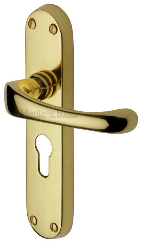 Gloucester Shaped Lever Polished Brass 48mm Euro Cylinder Door Handles