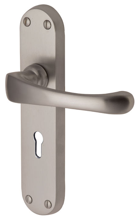 Gloucester Shaped Lever Satin Nickel Keyhole Door Handles