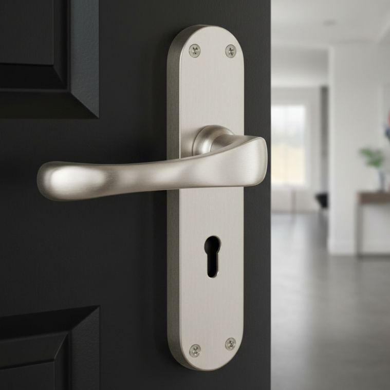 Gloucester Shaped Lever Satin Nickel Keyhole Door Handles