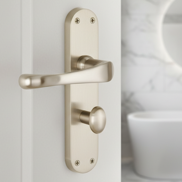Gloucester Shaped Lever Satin Nickel Bathroom Door Handles