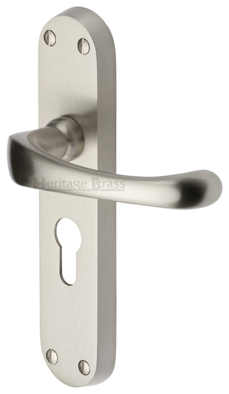 Gloucester Shaped Lever Satin Nickel 48mm Euro Cylinder Door Handles