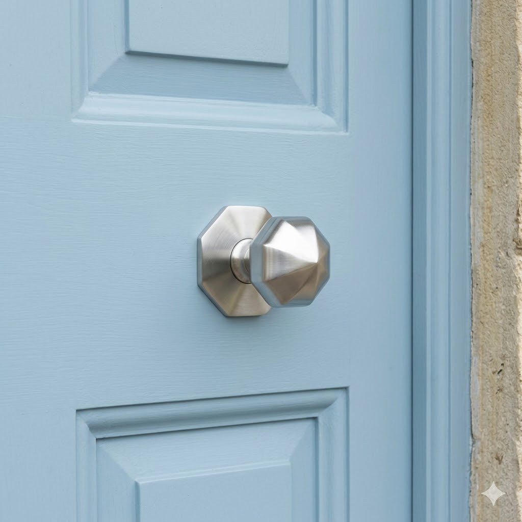 Satin Chrome Faceted Front Door Knob 2.5in (64mm)