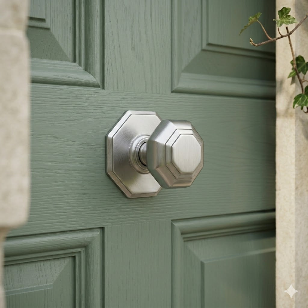 Satin Chrome Octagonal Front Door Knob 3in (76mm)
