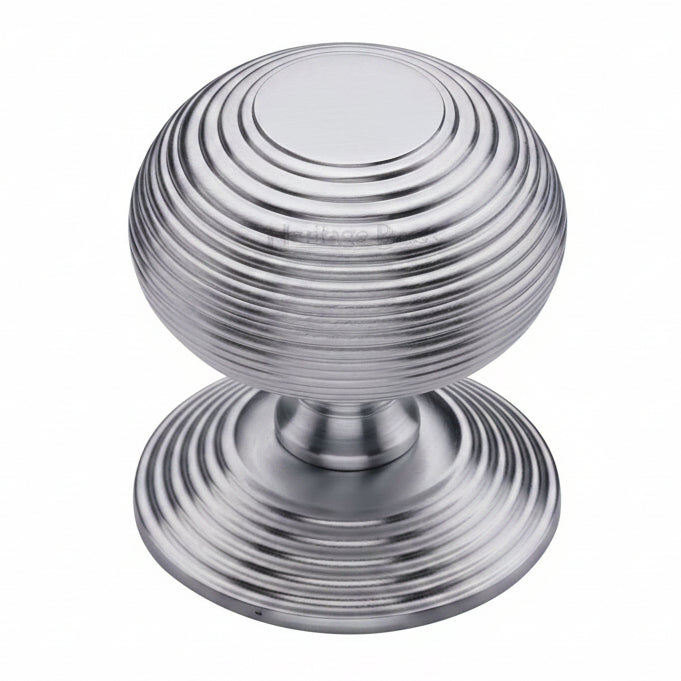 Heritage RR906 Satin Chrome 76mm Reeded Centre Door Knob