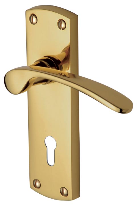 Luca Polished Brass Curved Lever Keyhole Door Handle Set