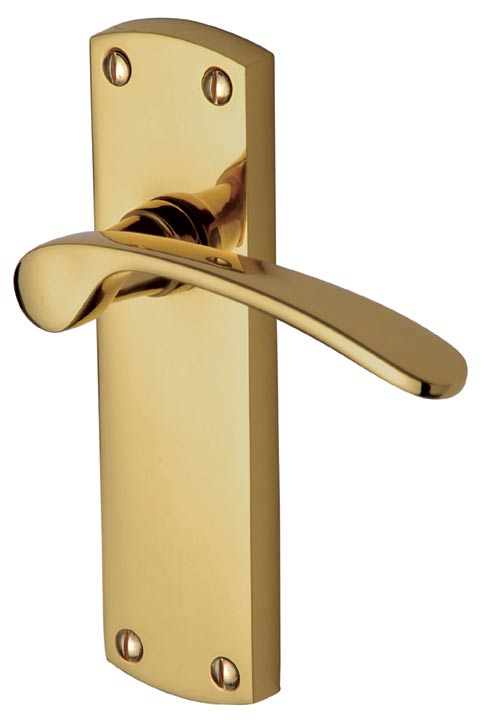 Luca Curved Lever Polished Brass Latch Door Handle Set