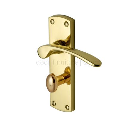 Luca Curved Lever Polished Brass Bathroom Lock Door Handle Set