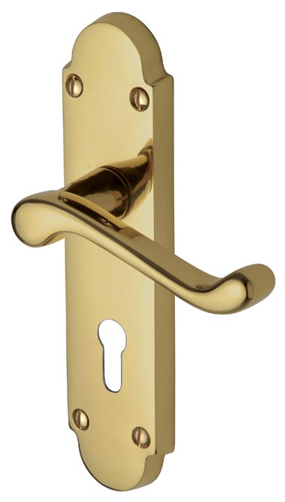 Milton Polished Brass Scroll Lever Keyhole Door Handle Set