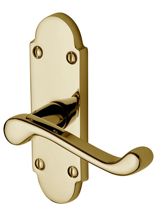 Milton Scroll Lever Polished Brass Short Plate Latch Door Handle Set