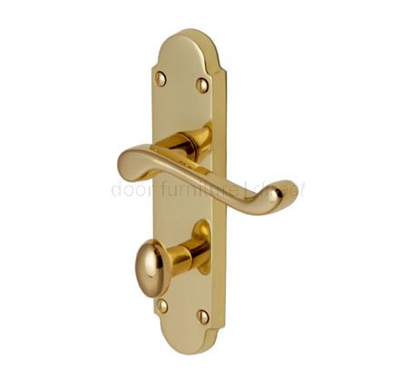Milton Scroll Lever Polished Brass Bathroom Lock Door Handle Set