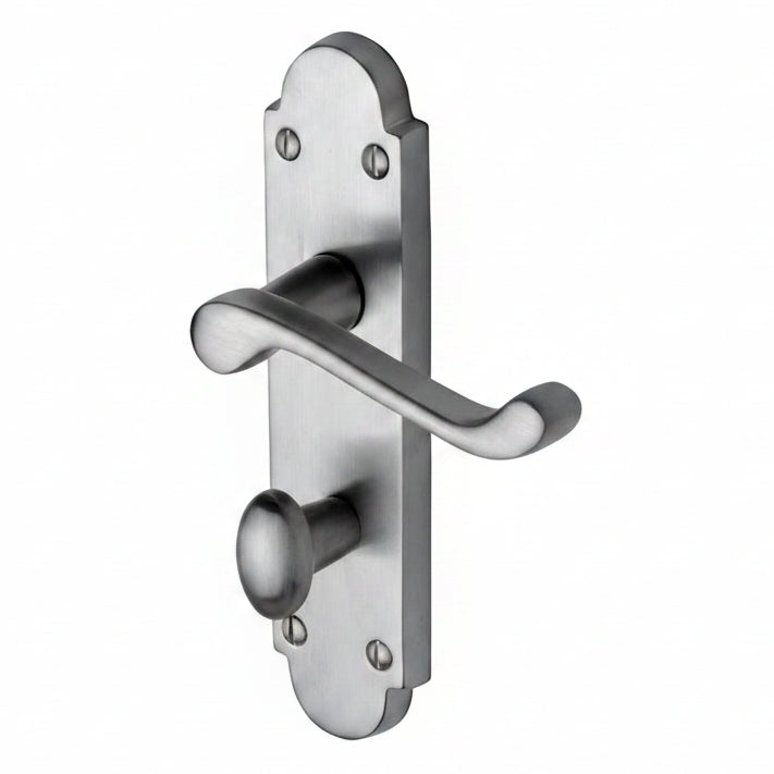 Milton Scroll Lever Satin Chrome Bathroom Lock Door Handle Set
