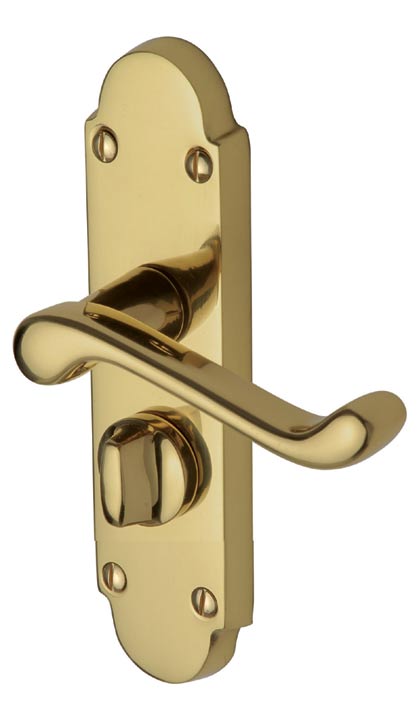 Milton Scroll Lever Polished Brass Privacy Lock Door Handle Set