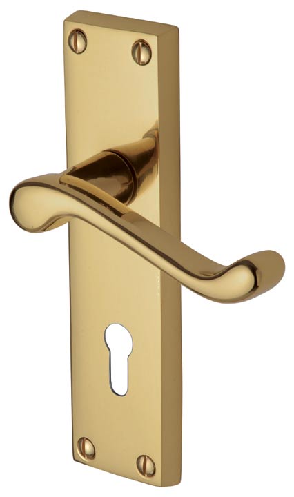 Malvern Polished Brass Scroll Lever Keyhole Door Handle Set