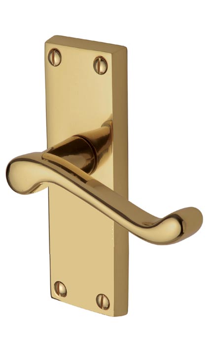 Malvern Scroll Lever Polished Brass Short Plate Latch Door Handle Set