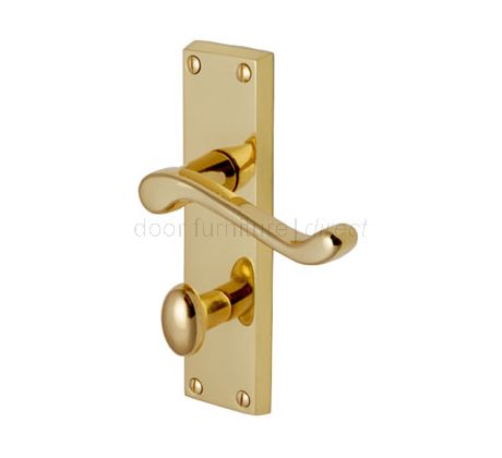 Malvern Scroll Lever Polished Brass Bathroom Lock Door Handle Set