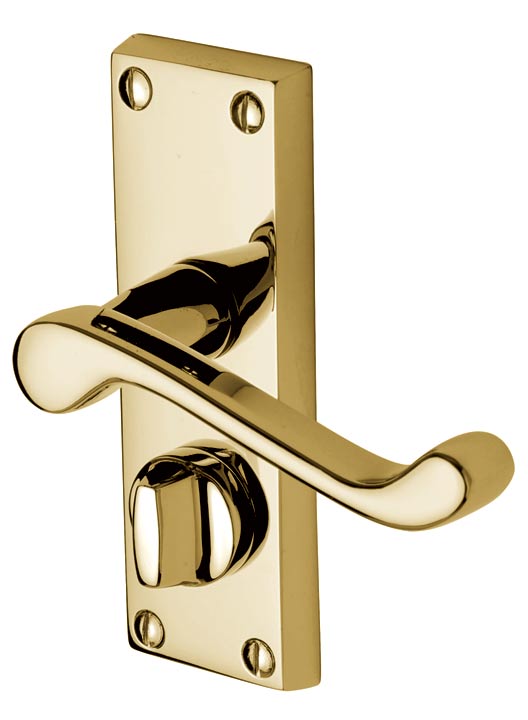 Malvern Scroll Lever Polished Brass Privacy Lock Door Handle Set