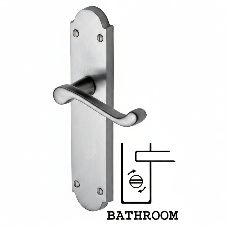 Kensington Scroll Lever Satin Chrome Bathroom Door Handle Set