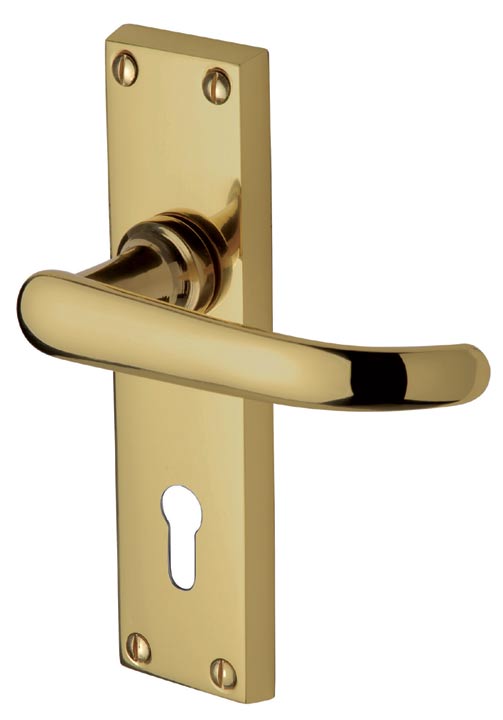 Avon Polished Brass Straight Lever Keyhole Door Handle Set