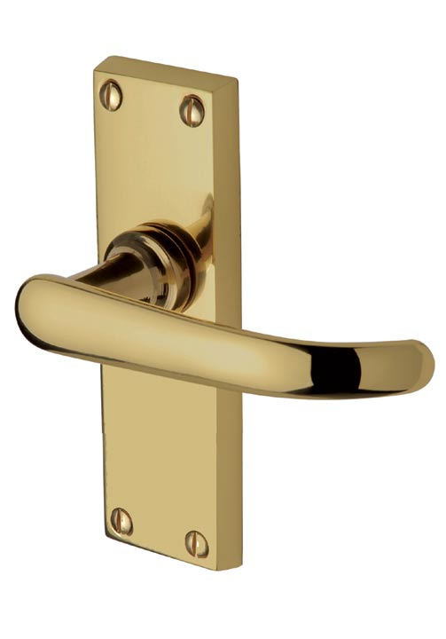 Avon Straight Lever Polished Brass Short Plate Latch Door Handle Set