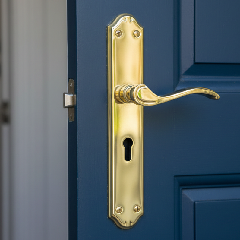 Verona Scroll Lever Polished Brass Keyhole Door Handles