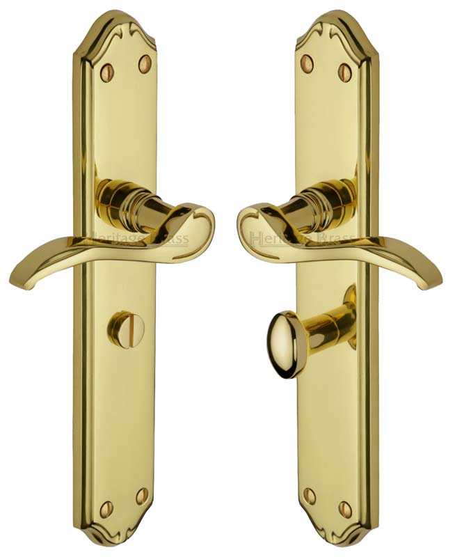 Verona Scroll Lever Polished Brass Bathroom Lock Door Handles