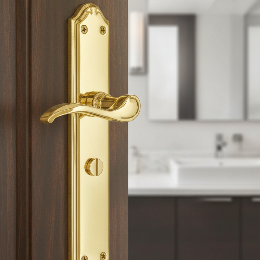 Verona Scroll Lever Polished Brass Bathroom Lock Door Handles