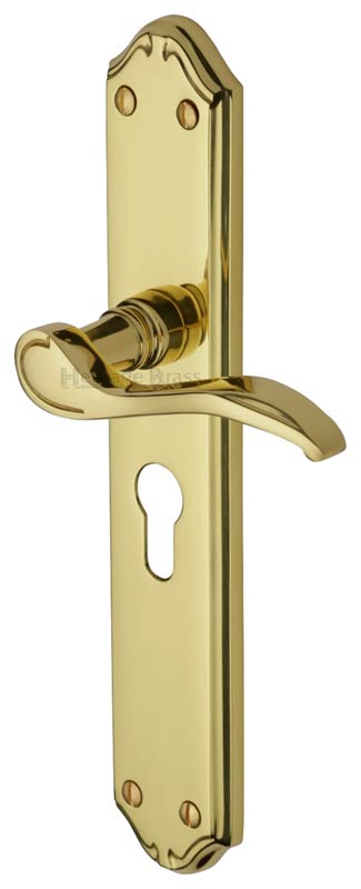 Verona Scroll Lever Polished Brass 48mm Euro Cylinder Door Handles