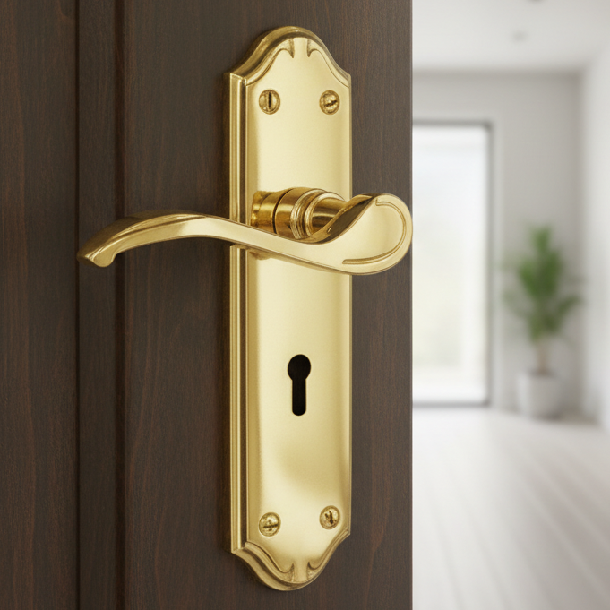 Verona Small Scroll Lever Polished Brass Keyhole Door Handles