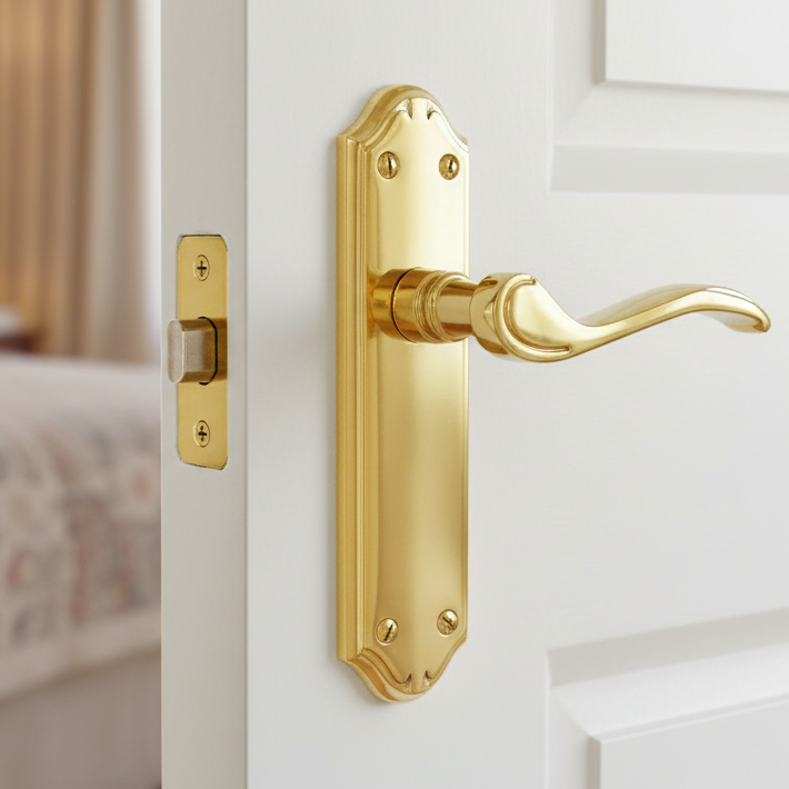 Verona Small Scroll Lever Polished Brass Latch Door Handles