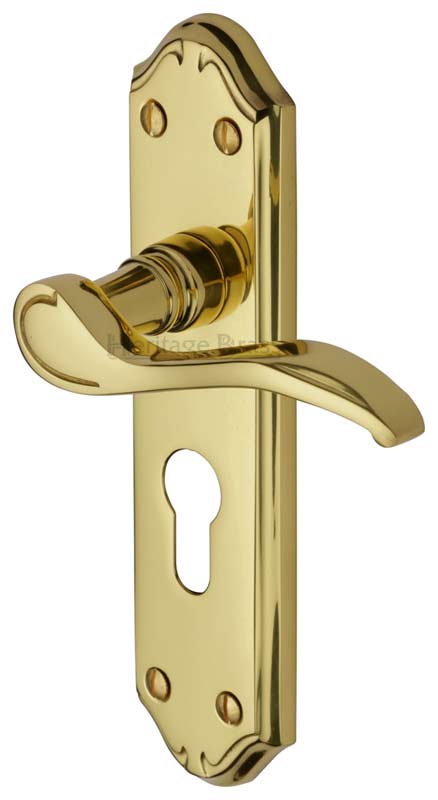 Verona Small Scroll Lever Pol Brass 48mm Euro Cylinder Door Handles
