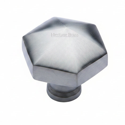 Satin Chrome Hexagon Cabinet Knob 32mm