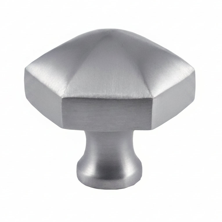 Satin Chrome Hexagon Cabinet Knob 32mm