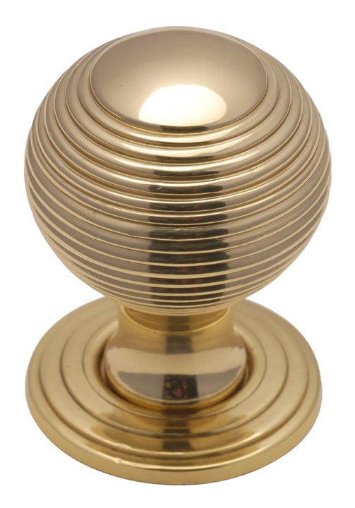 Polished Brass 32mm Reeded Ball Cupboard Knob