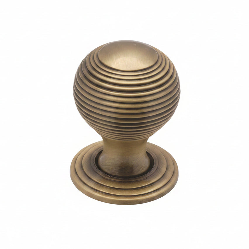 Heritage Antique Brass 38mm Reeded Ball Cupboard Knob