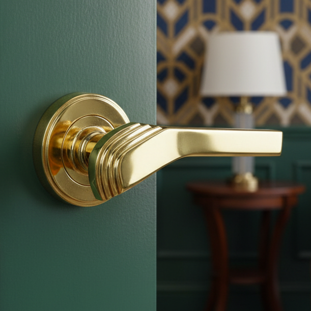 Tiffany Polished Brass Art Deco Lever on Rose