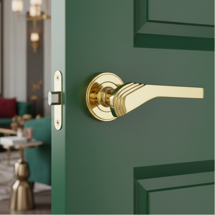 Tiffany Polished Brass Art Deco Lever on Rose