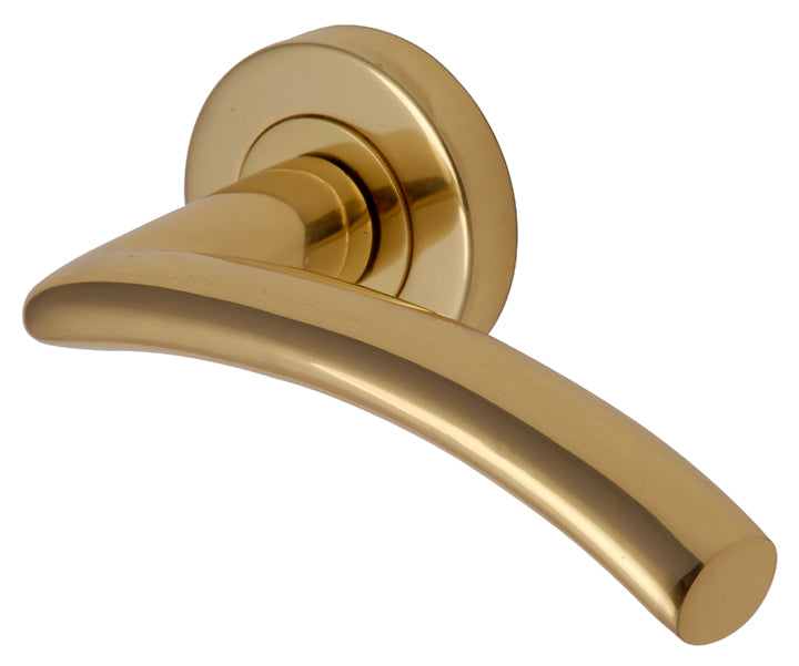 Centaur Polished Brass Curved Oval Lever on Round Rose