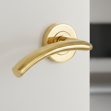 Centaur Polished Brass Curved Oval Lever on Round Rose