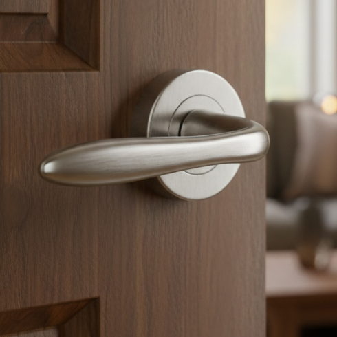 Sutton Satin Chrome Plain Lever on Round Rose