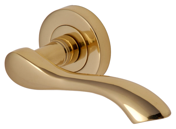 Algarve Polished Brass Wave Lever on Round Rose